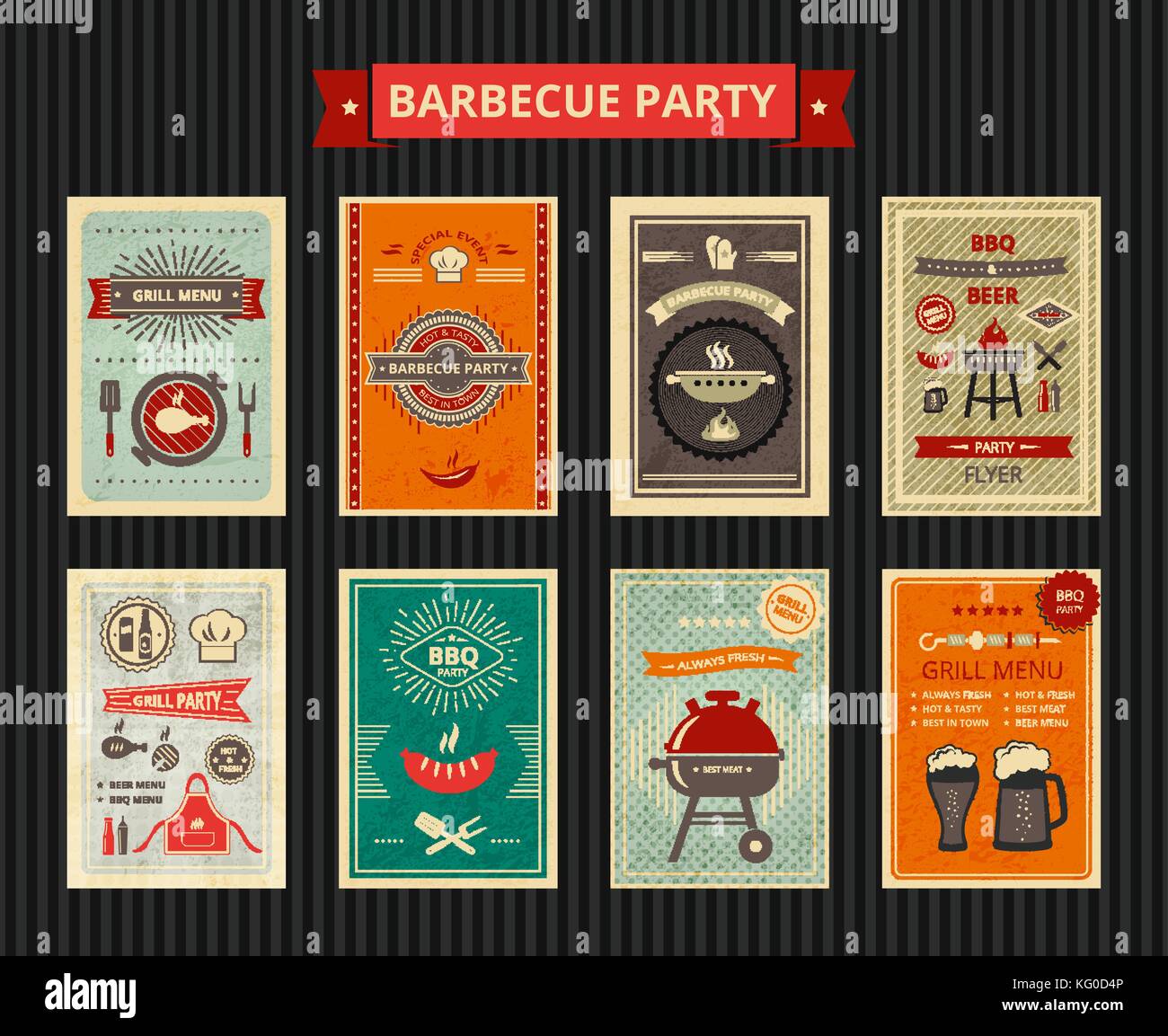 Set of flyers for  barbecue party Stock Vector