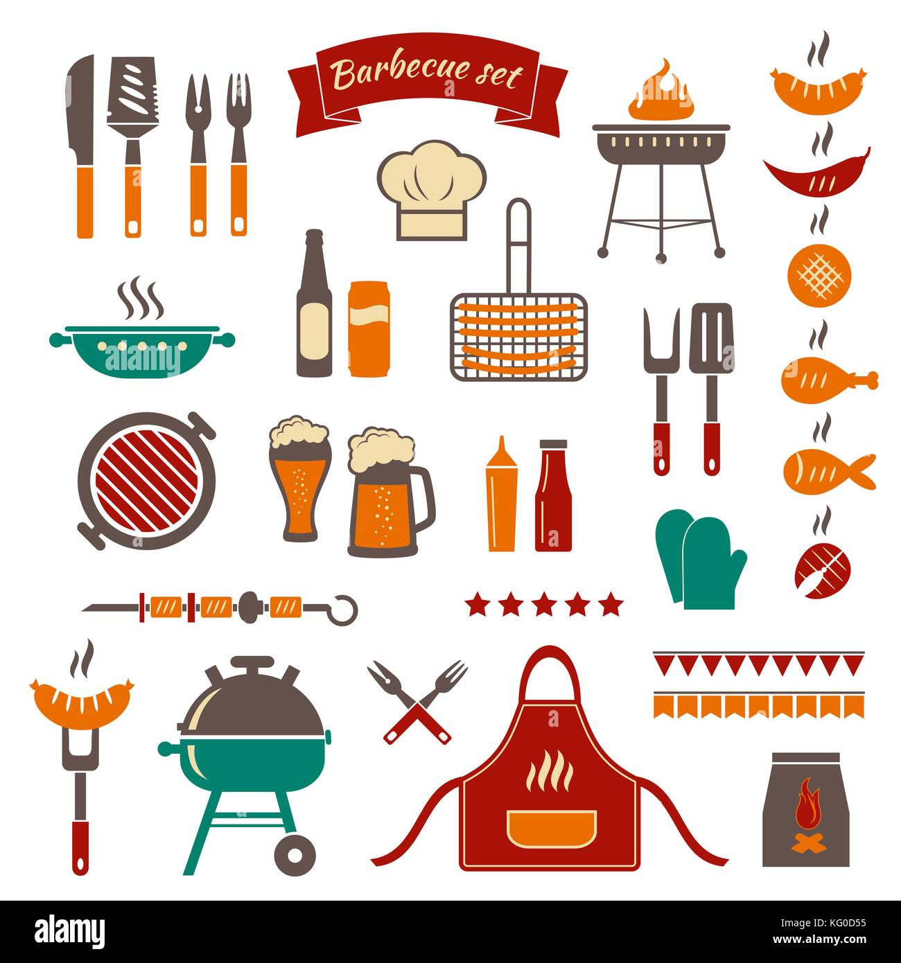BBQ color objects Stock Vector