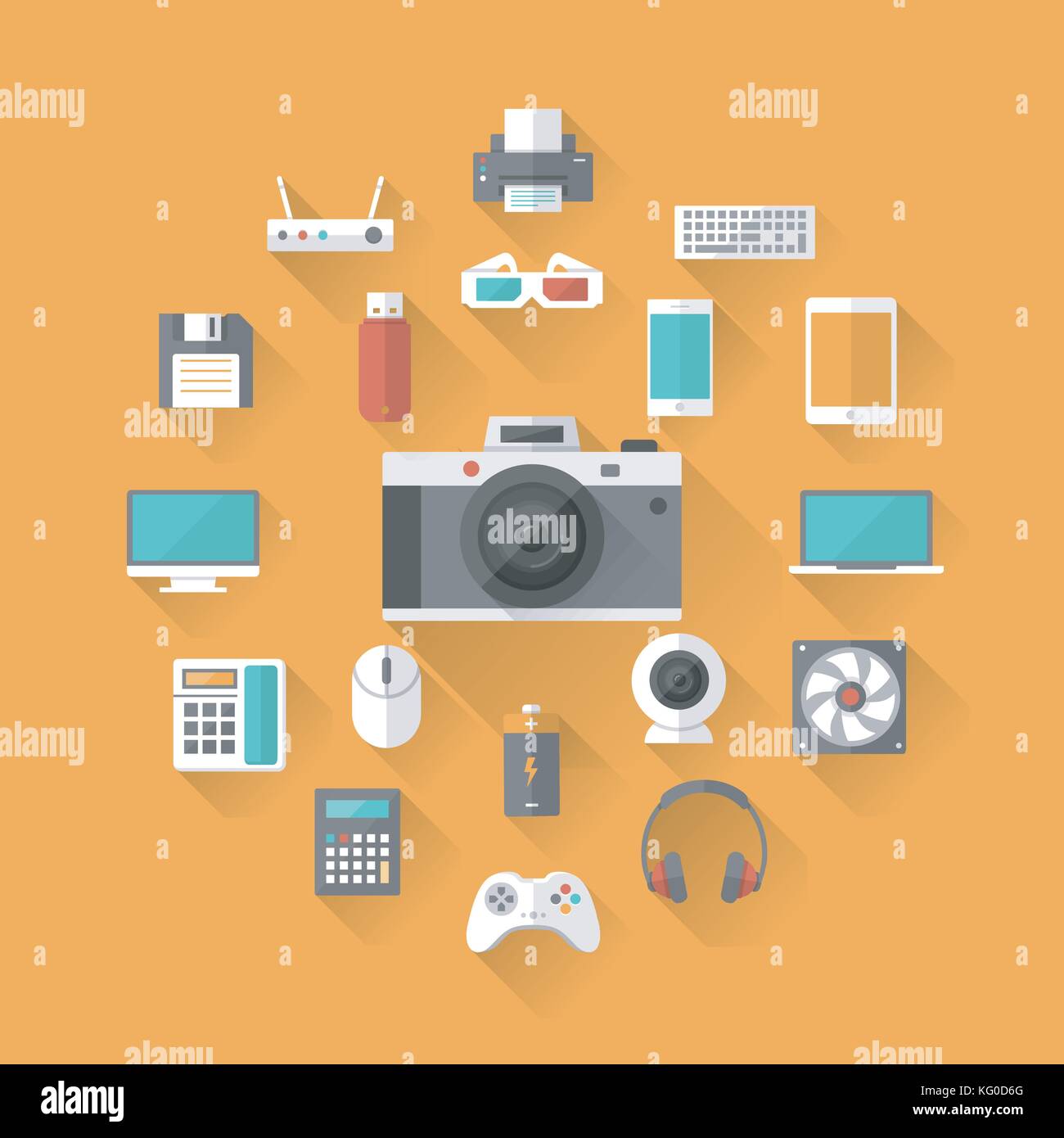 Set of technology and multimedia devices icons. Vector illustration Stock Vector