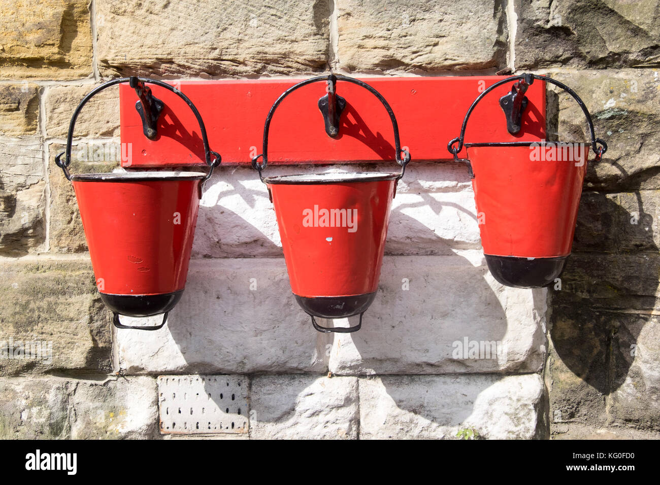 Vintage Fire buckets at steam railway,yorkshire Stock Photo Alamy