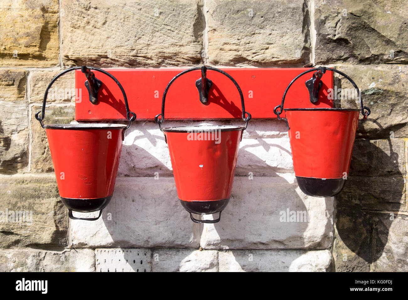 Vintage Fire buckets at steam railway,yorkshire Stock Photo Alamy