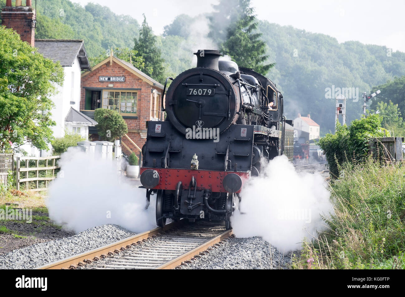 Steam Engine 76079 pulls passenger service on the North Yorkshire Moors Railway Stock Photo