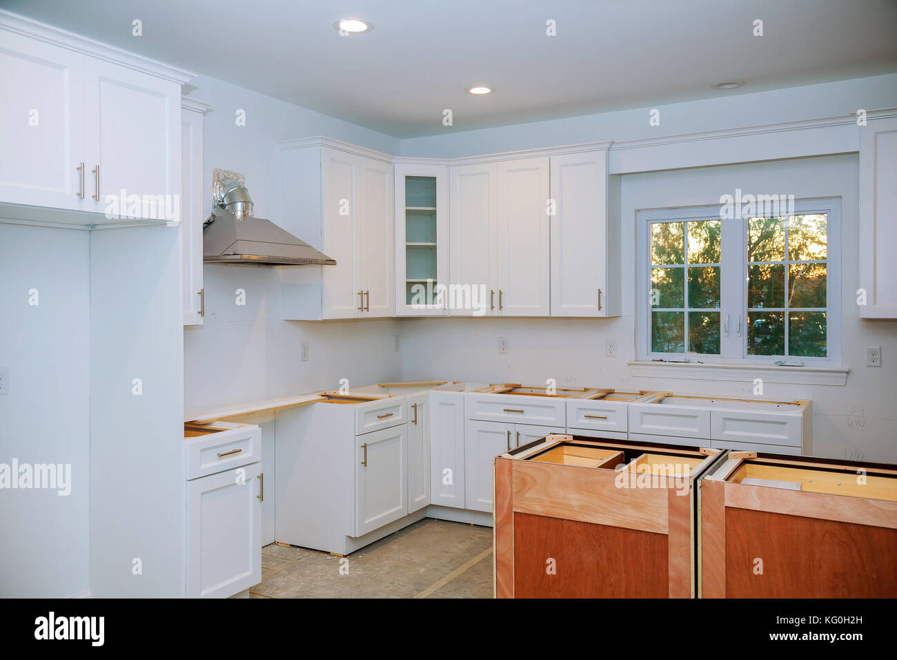 Custom Kitchen Cabinets In Various Stages Of Installation Base For Stock Photo Alamy