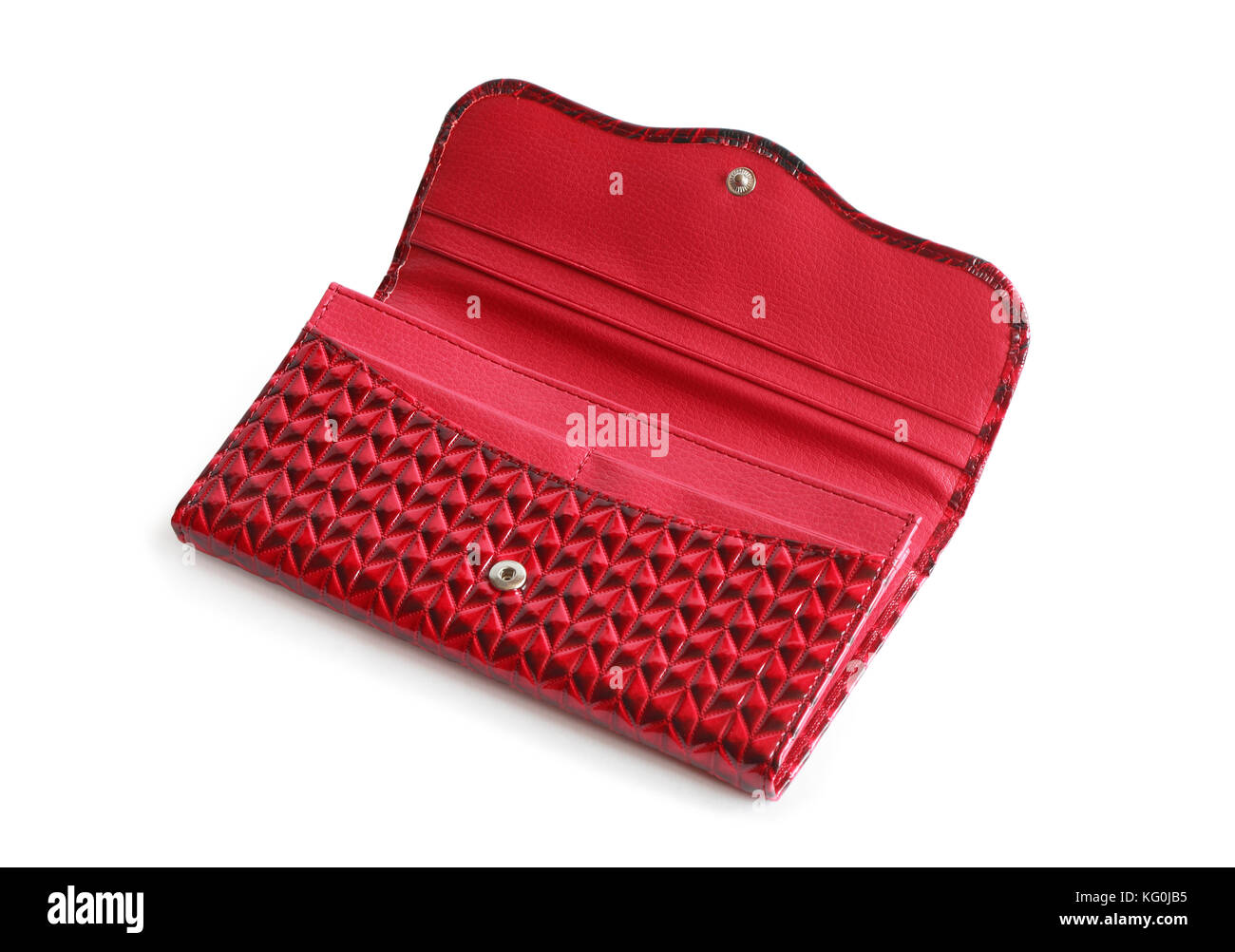 Nice red open leather change purse on white background. Clipping path