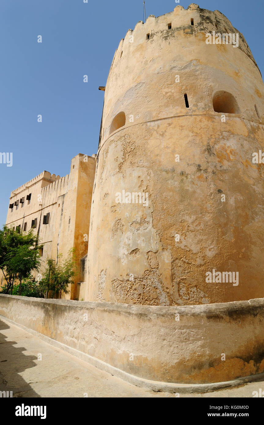 Walls of the defensive fort in the centre Lamu town in Kenya Stock Photo
