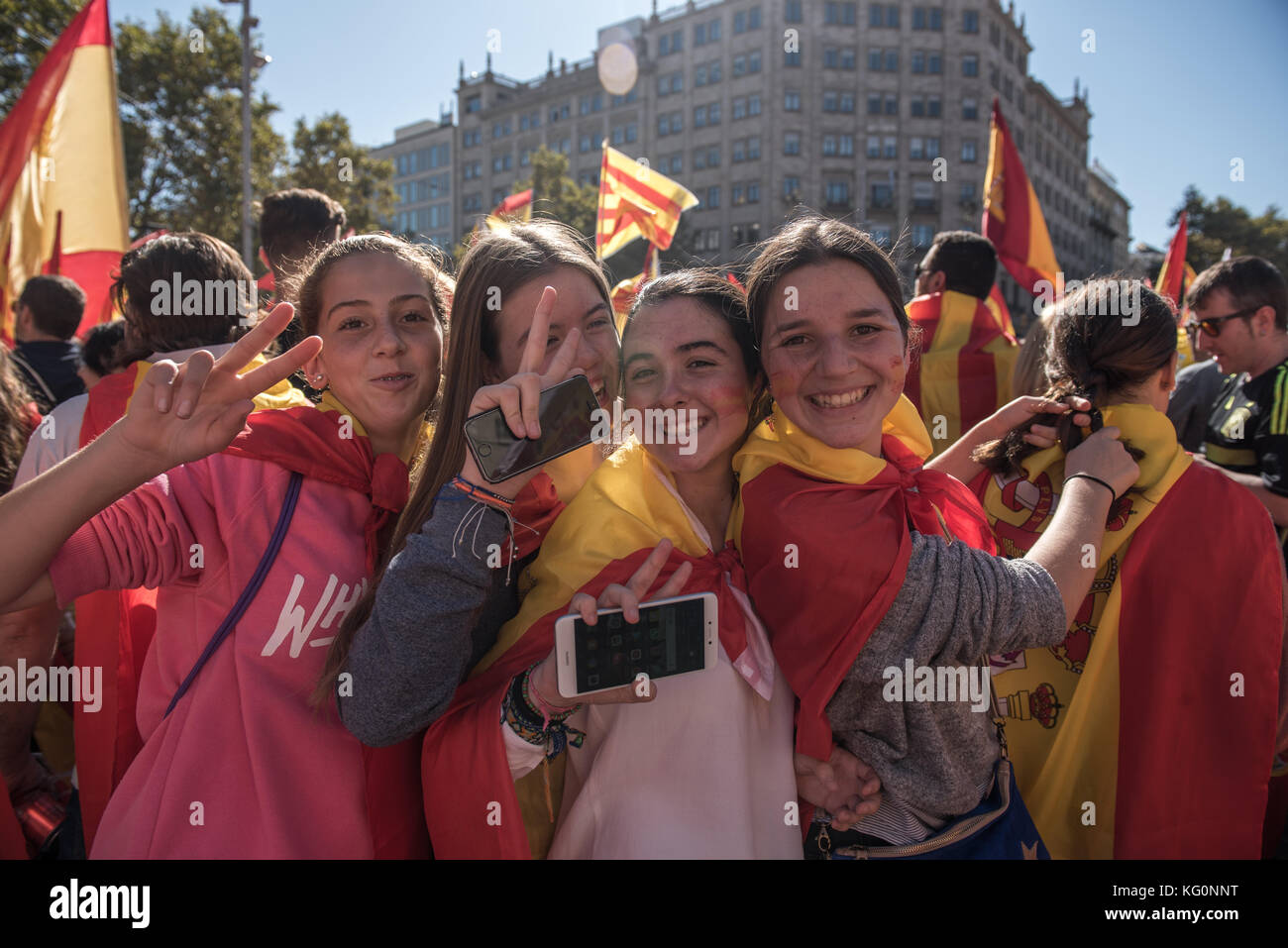 protesting people in Barcelona, Spanish, Espana, Spain, Catalonia Stock