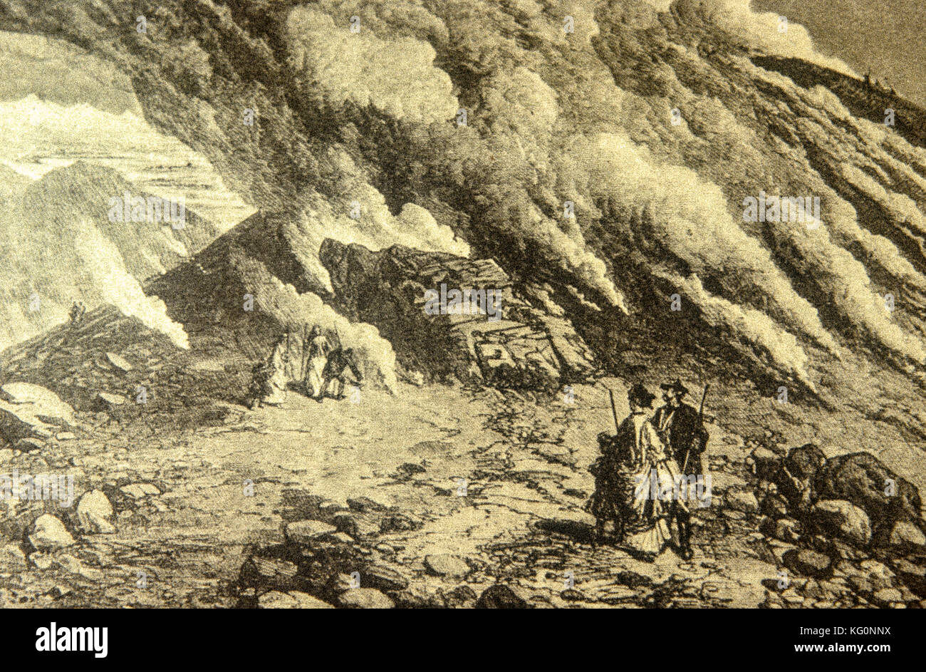 Italy Campania Naples Volcan Vesusio Eruption in 1872 Stock Photo