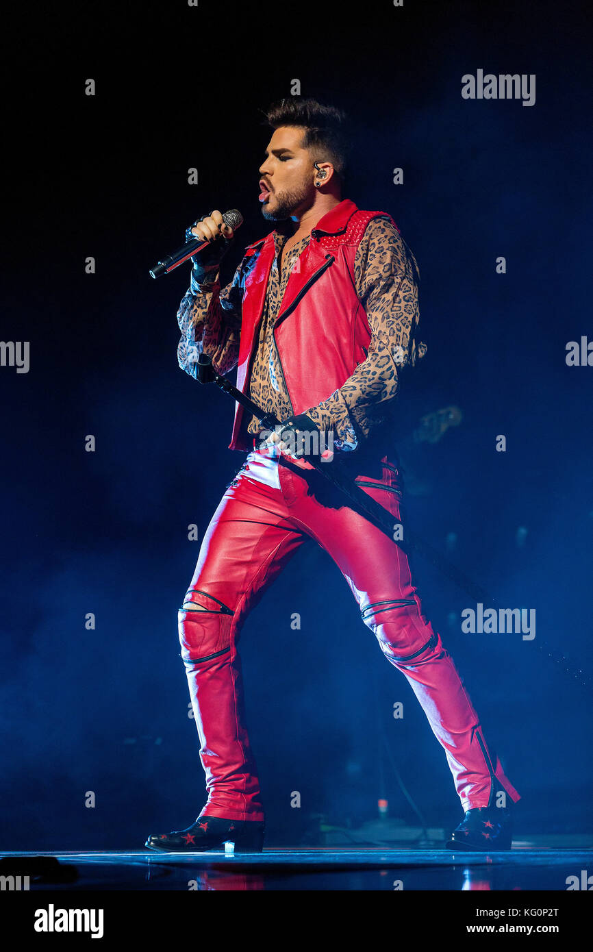 Singer Adam Lambert of British group Queen performs during the concert ...