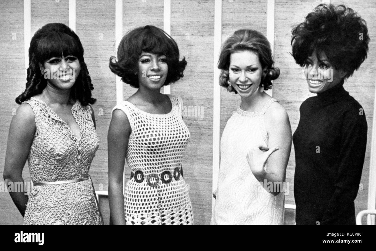 Sweden's Princess Christina (3rd from left) joins The Supremes pop group to express her appreciation for their singing at the Berns Restaurant in Stockholm. The group are (L-R) Cindy Birdsong, Mary Wilson and Diana Ross. Stock Photo