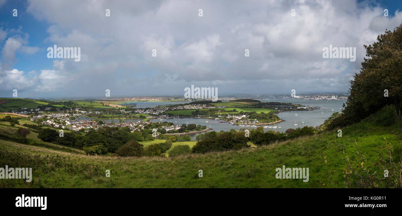View over Plymouth from near Millbrook, Cornwall, UK Stock Photo