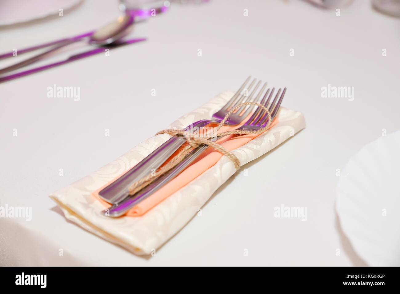 silverware cutlery arrangements on the table Stock Photo Alamy