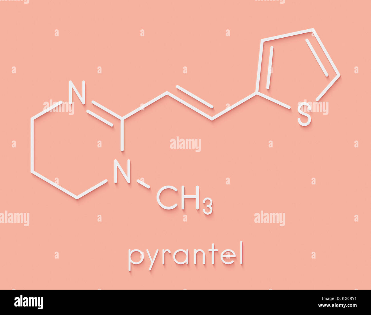 Pyrantel antinematodal drug molecule. Used to threat nematode (roundworm) parasite infections. Skeletal formula. Stock Photo