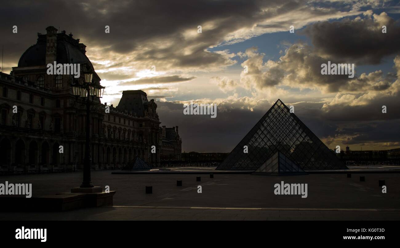 Glass Pyramid of Museum of Louvre at Sunset HDR HD Yard Stock Photo