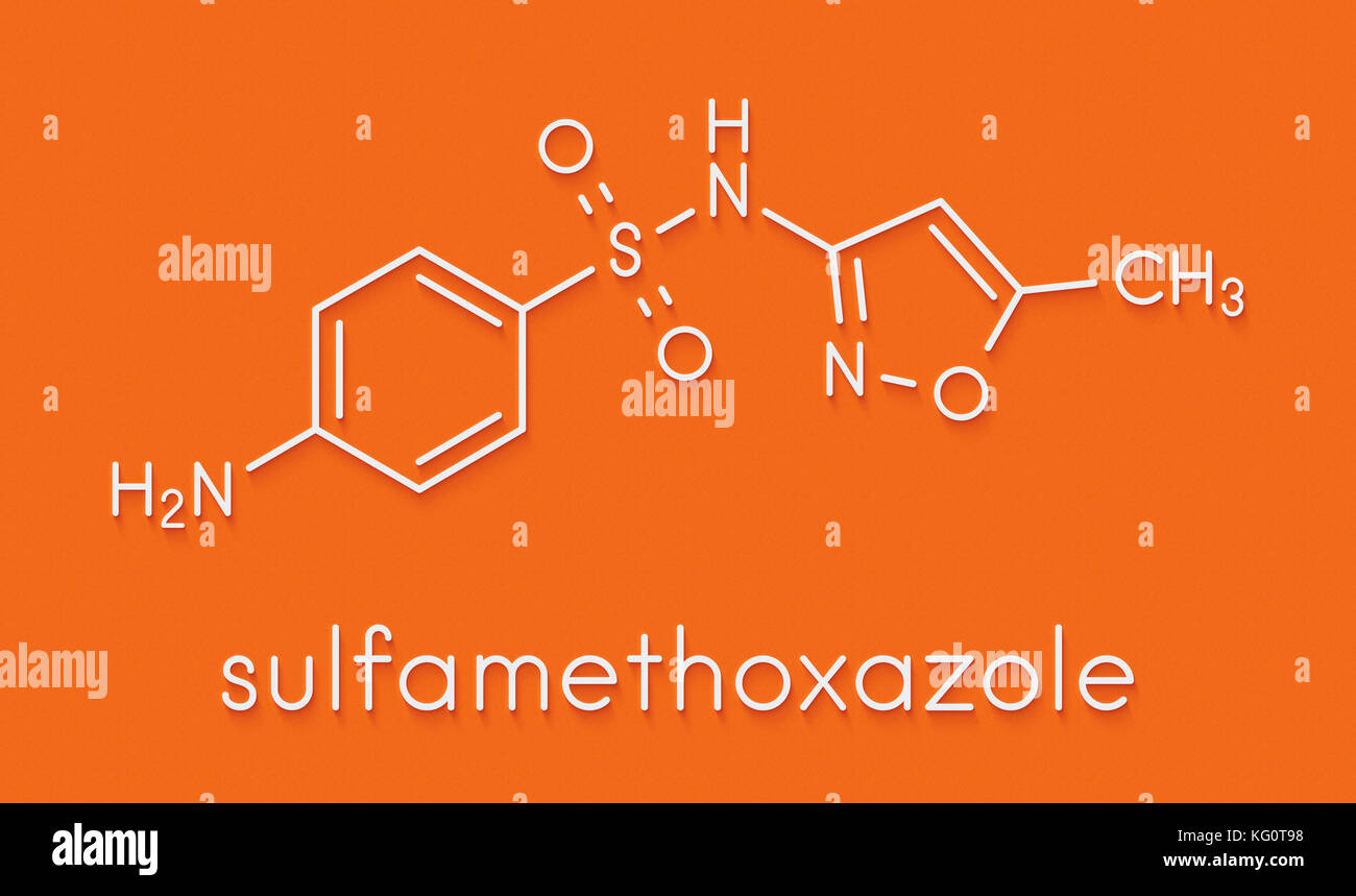 Sulfamethoxazole antibiotic drug molecule (sulfonamide class). Commonly
