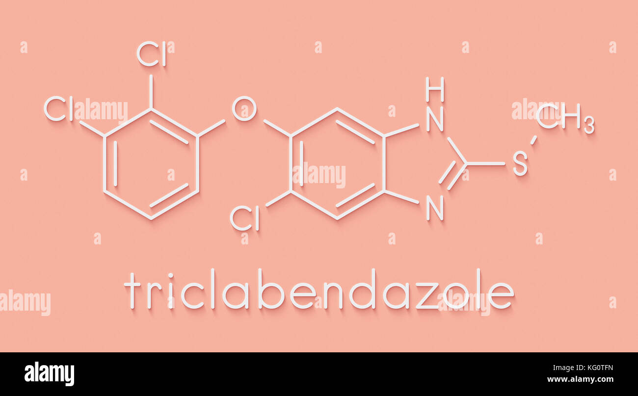 Triclabendazole anthelmintic drug molecule. Skeletal formula. Stock Photo