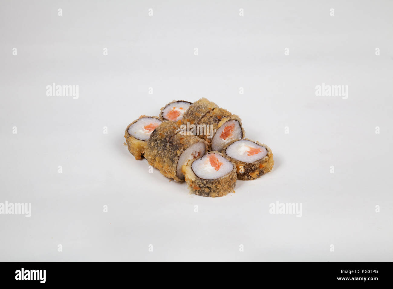 Japanese food Sushi rolls with fish on a white background Stock Photo