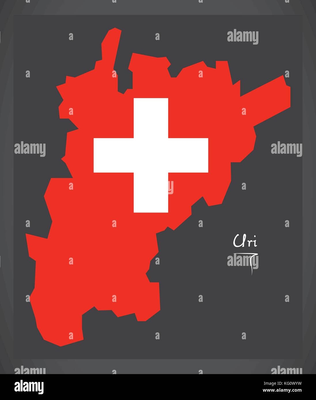 Uri map of Switzerland with Swiss national flag illustration Stock Vector