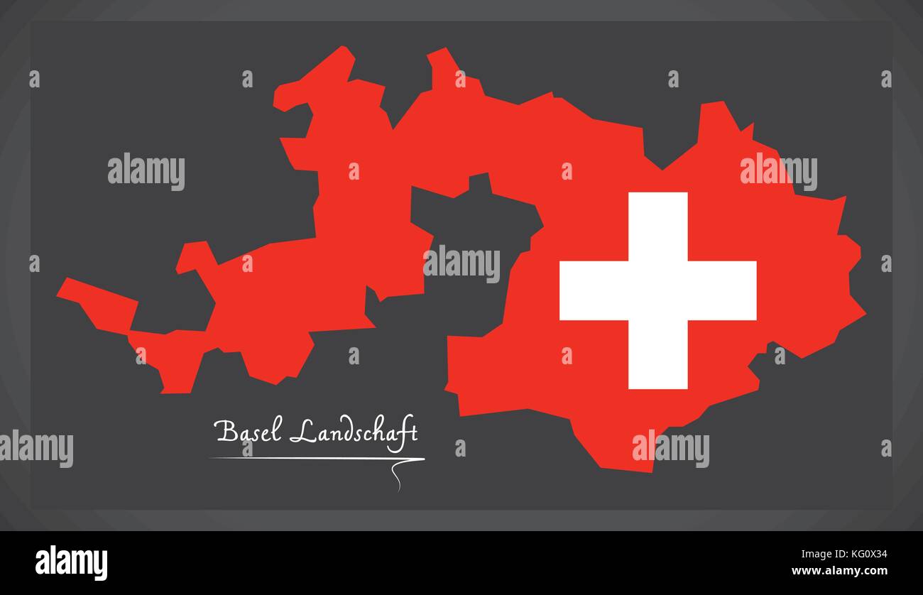 Basel Landschaft map of Switzerland with Swiss national flag illustration Stock Vector