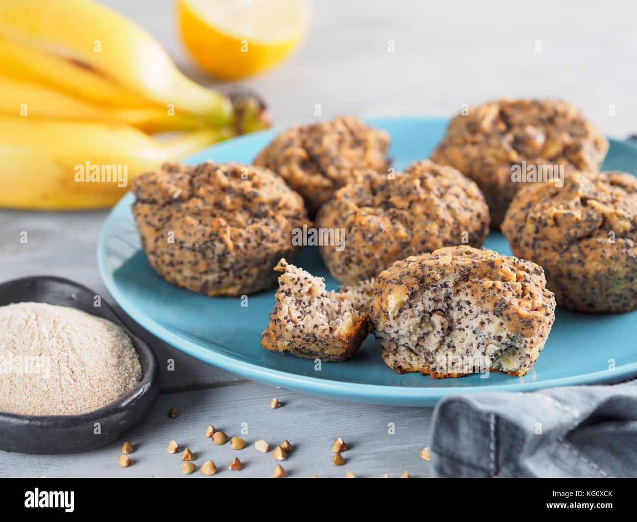 banana muffins with buckwheat flour and poppy seeds Stock Photo Alamy