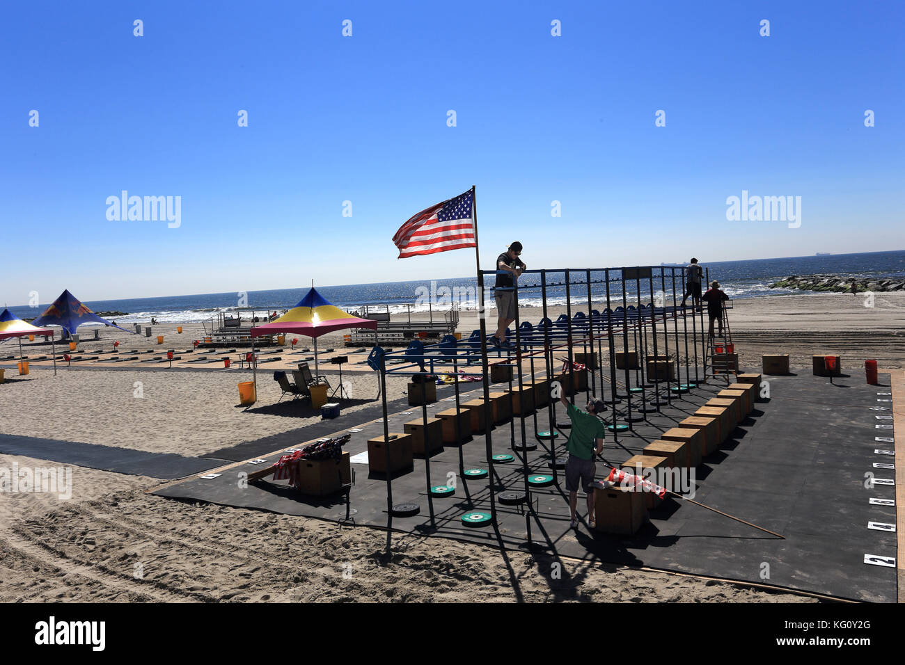 American flags Long Beach Long Island New York Stock Photo