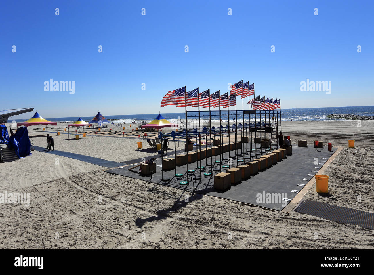 American Flags Long Beach Long Island New York Stock Photo