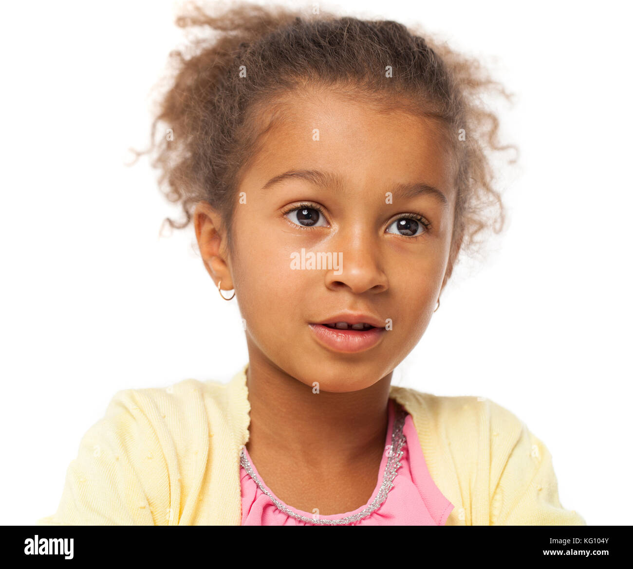 Smiling five Years Old Adorable African American Girl Head and Shoulders  Portrait on White Background Stock Photo - Alamy