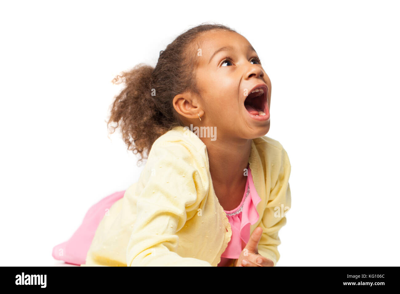 open mouth tongue little Open mouth. Close up portrait of little african girl with afro hairstyle isolated on white background Stock Photo - Alamy