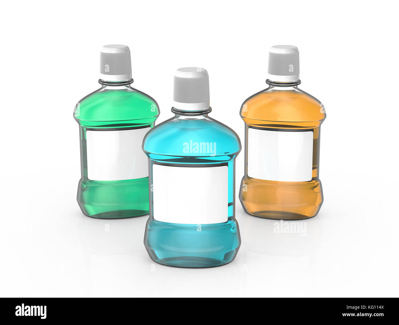 Mouthwash set template, blank hygiene product mockup with white label