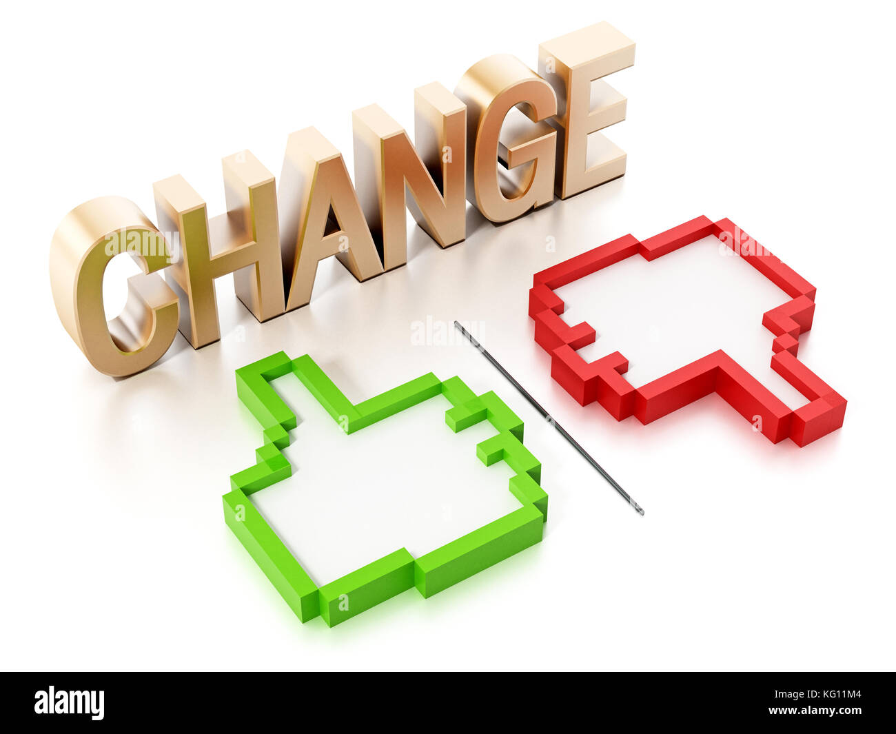 Thumbs up and down icons and change text. 3D illustration. Stock Photo