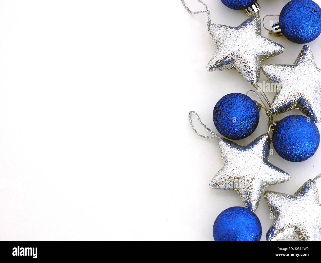Christmas Decorations Blue Balls And Silver Stars Stock