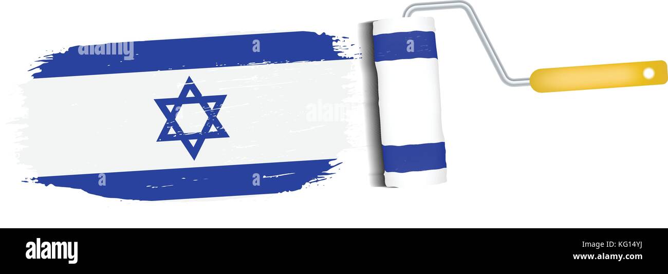 Brush Stroke With Israel National Flag Isolated On A White Background. Vector Illustration. Stock Vector