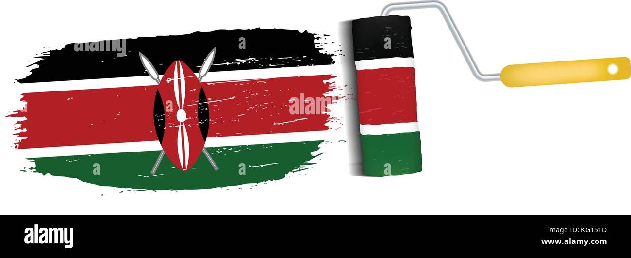 Brush Stroke With Kenya National Flag Isolated On A White Background. Vector Illustration. Stock Vector