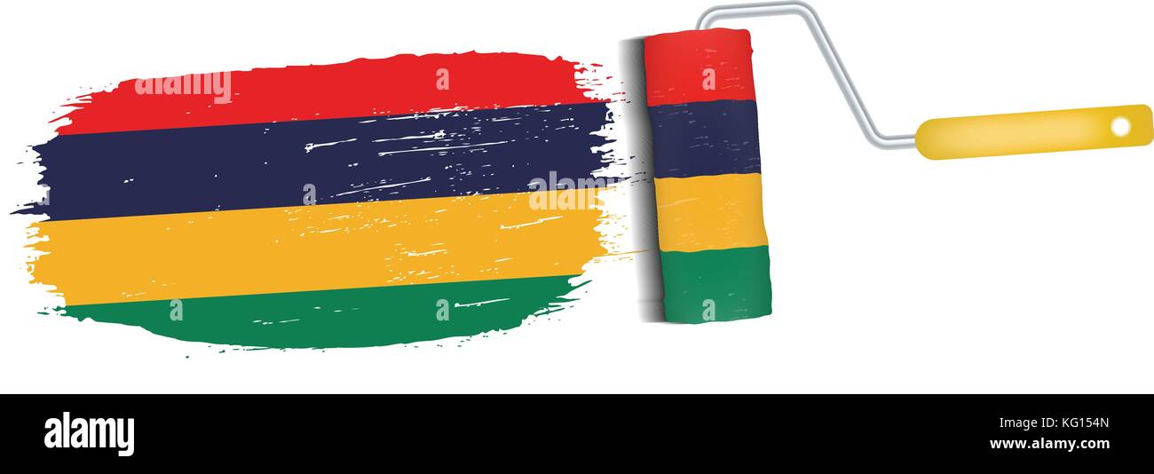 Brush Stroke With Mauritius National Flag Isolated On A White Background. Vector Illustration. Stock Vector