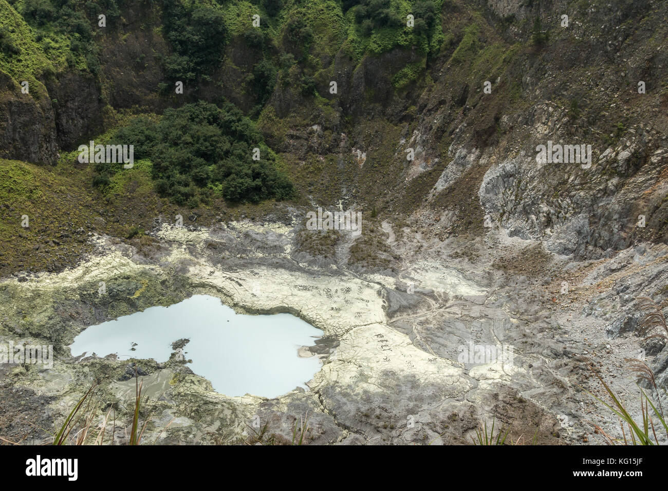 Mount Mahawu (Gunung Mahawu), a volcano in North Sulawesi that is popular with tourists coming to view the large volcanic crater and lake. Stock Photo