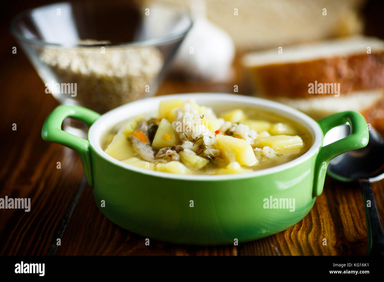 chicken soup with pearl barley in a bowl Stock Photo Alamy