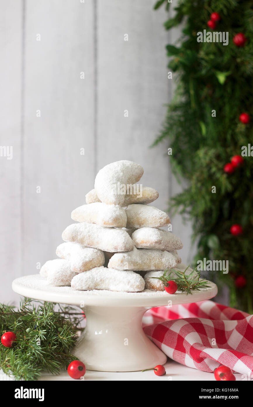 Vanilkipferl - vanilla crescents, traditional Christmas cookies in