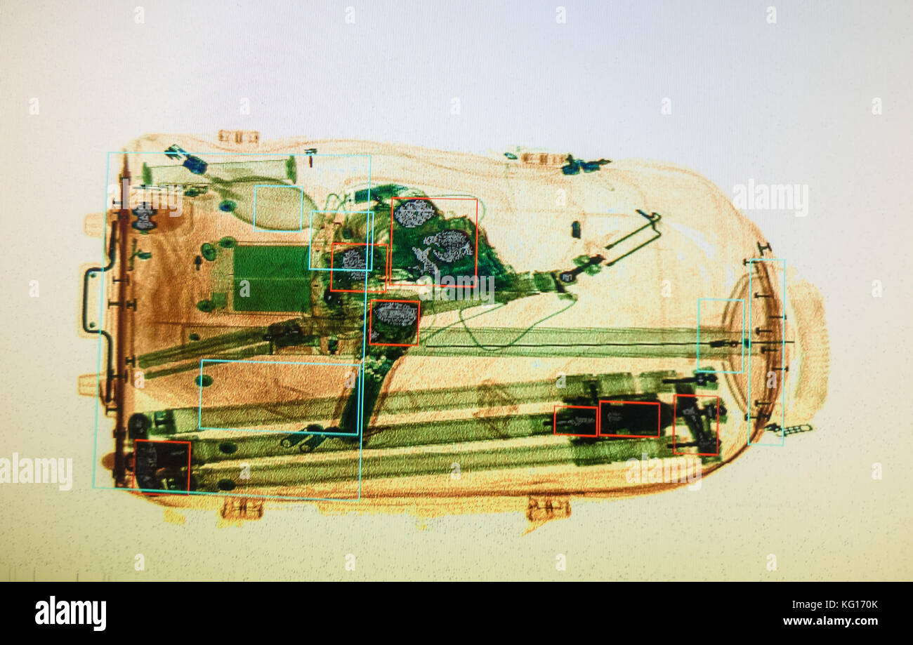 Real Xray image of the suitcase at the airport Stock Photo Alamy