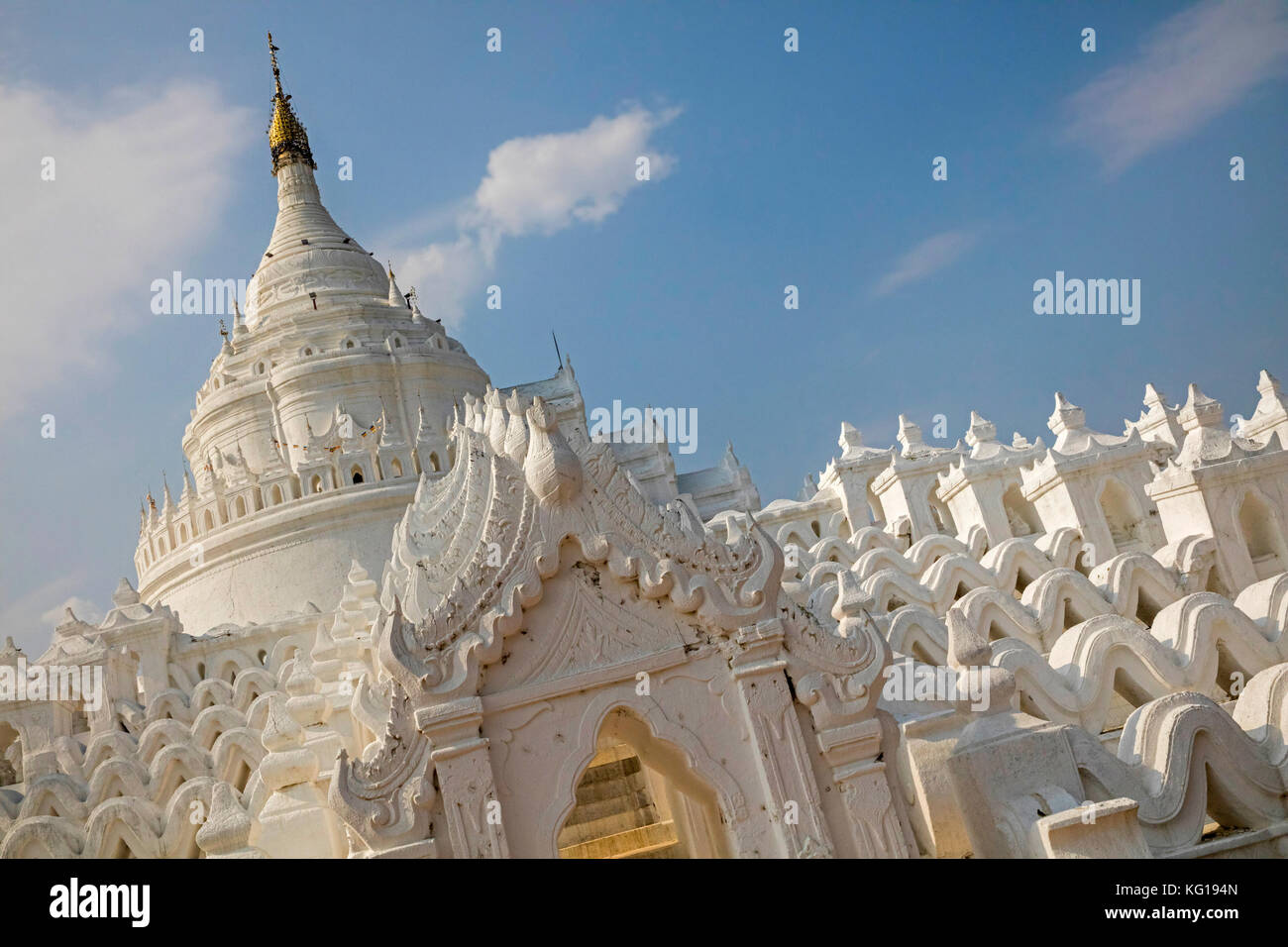 Hsinbyume pagoda / Myatheindan pagoda, the white temple in Mingun near Mandalay in Sagaing Region in central Myanmar / Burma Stock Photo
