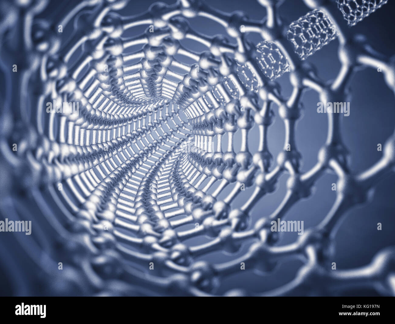 Graphene nanotube seen from inside, Nanotechnology research Stock Photo