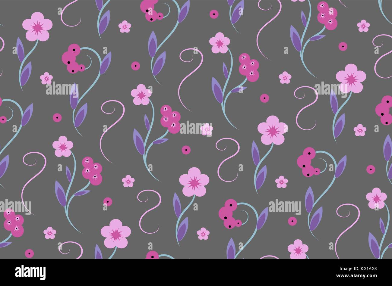 tender pink and blue flowers on a gray background. Seamless pattern Stock Vector
