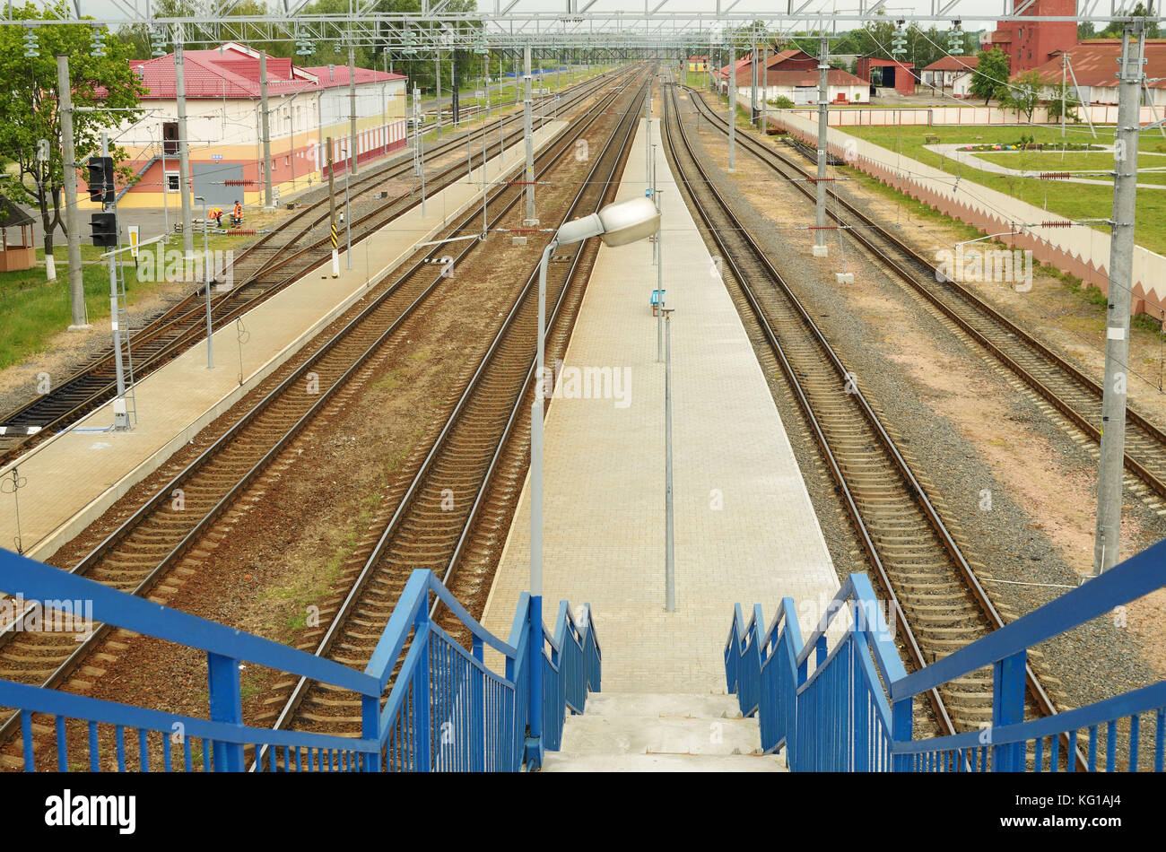 Train paths for trains in different directions Stock Photo - Alamy