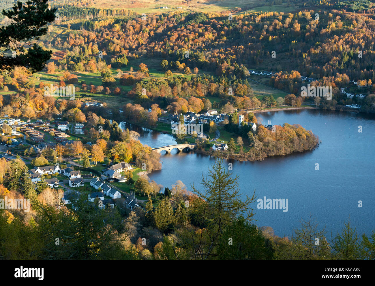 The village of Kenmore where Loch Tay runs into the River Tay, Perthsire, Scotland. Stock Photo