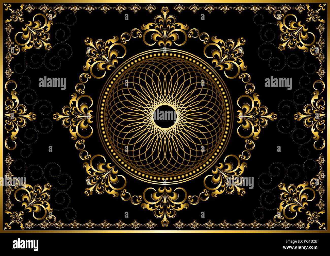 Vintage frame with gold luxury ornament on black background for decoration  pages Stock Vector