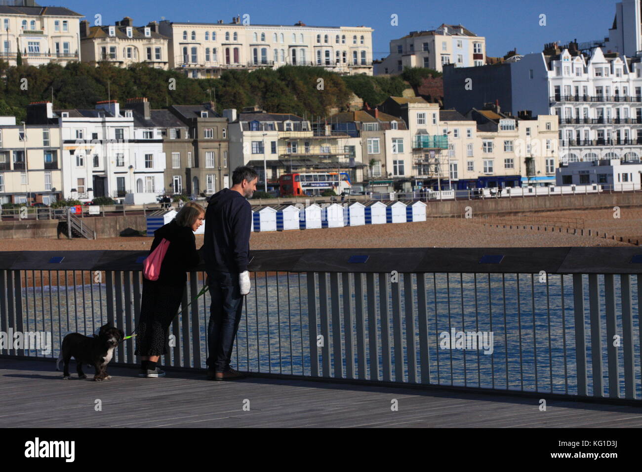 Hastings, East Sussex, UK. 2nd Nov, 2017. UK Weather. Beautiful sunny start to the day and these people are enjoying Hastings pier, recently nominated for the RIBA Stirling Prize 2017. UK Weather. Photo Credit: Paul Lawrenson/Alamy Live News Stock Photo