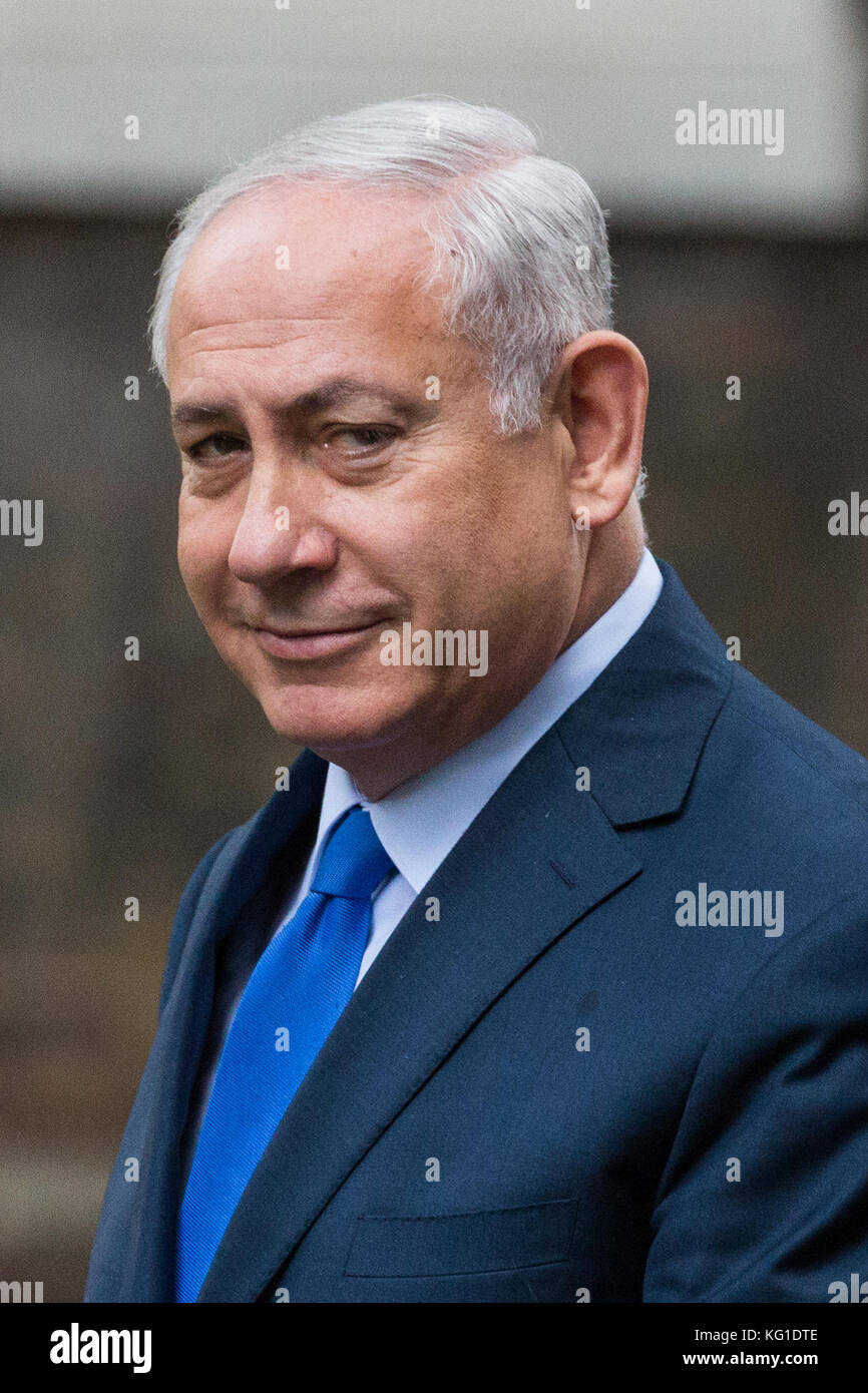 London, UK. 2nd Nov, 2017. Prime Minister Theresa May greets Prime Minister Benjamin Netanyahu of Israel at 10 Downing Street on the centenary of the Balfour declaration. Credit: Mark Kerrison/Alamy Live News Stock Photo