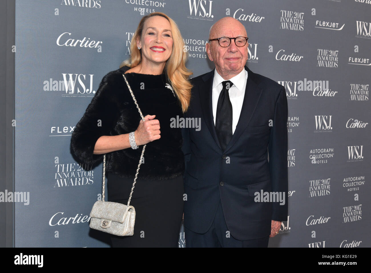 New York, USA. 1st Nov, 2017. Jerry Hall and Rupert Murdoch attend the WSJ. Magazine 2017 Innovator Awards at MOMA on November 1, 2017 in New York City. Credit: Erik Pendzich/Alamy Live News Stock Photo