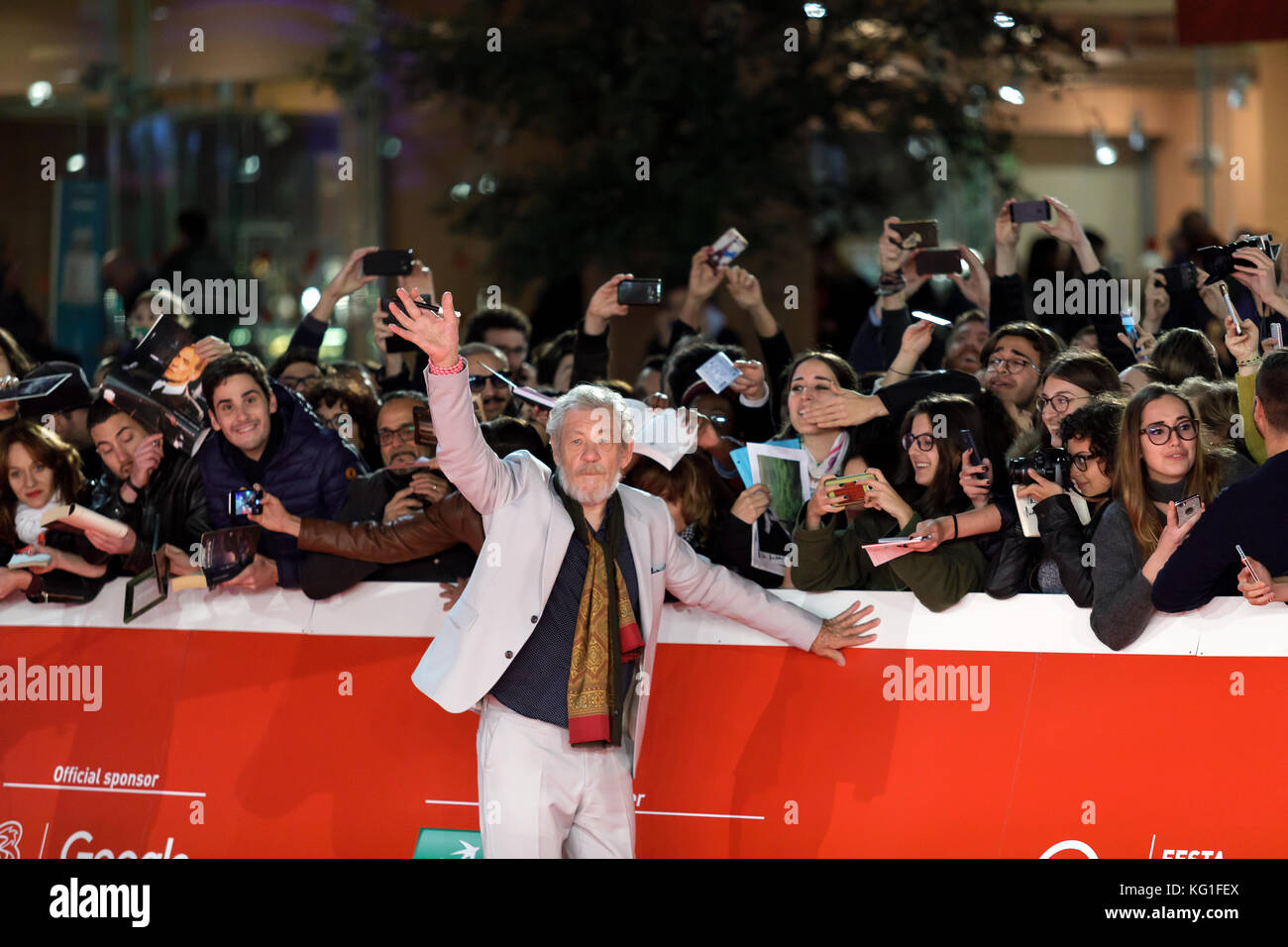 Ian McKellen walks a red carpet for 'Ian McKellen: Playing The Part' during the 12th Rome Film Fest at Auditorium Parco Della Musica on November 1, 2017 in Rome, Italy. Credit: Polifoto/Alamy Live News Stock Photo