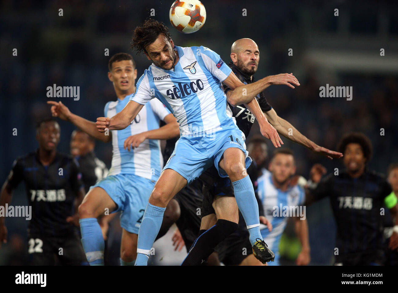 ROME, ITALY - NOVEMBER 02: Marco Parolo score the gol during the UEFA Europa League group K match between Lazio Roma and OGC Nice at Stadio Olimpico on November 2, 2017 in Rome, Italy. Stock Photo