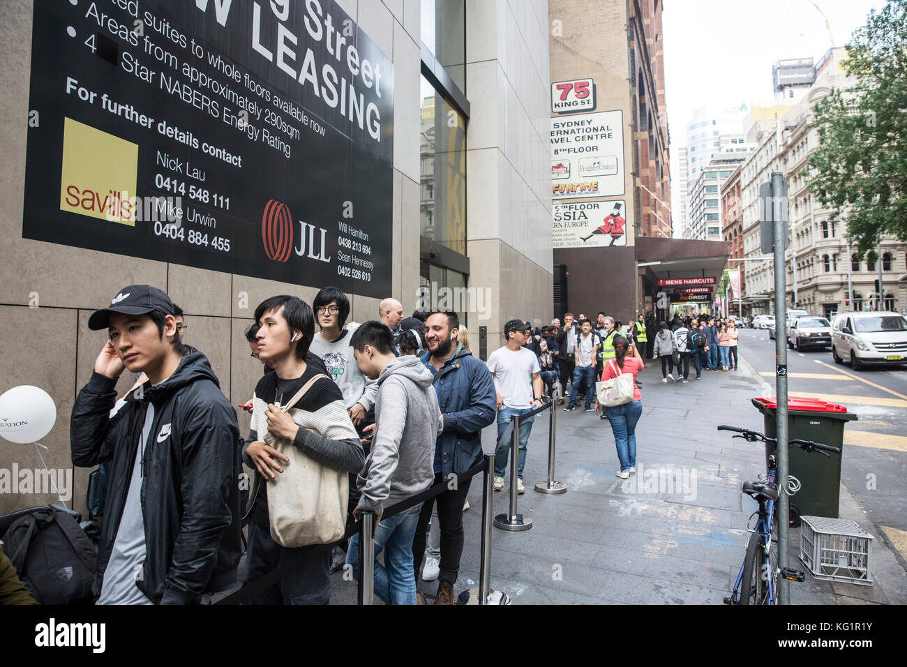 Sydney, Australia. 03rd Nov, 2017. Customers form lengthy queues around the block to be one of the first to pick up an Apple Iphone X from Apple's flagship store in George Street. Credit: martin berry/Alamy Live News Stock Photo