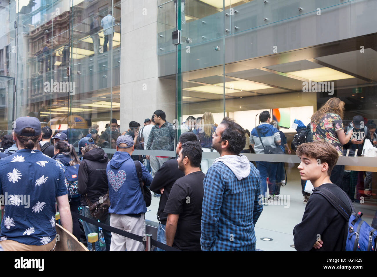Sydney, Australia. 03rd Nov, 2017. Customers form lengthy queues around the block to be one of the first to pick up an Apple Iphone X from Apple's flagship store in George Street. Credit: martin berry/Alamy Live News Stock Photo